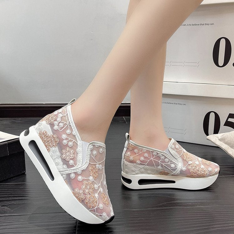 Kvinnors Slip-On Sneakers Blommigt Broderi Textil 5