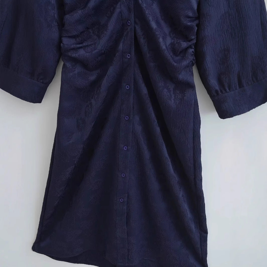 Dam Klänning Skjortablusstil Blommönster Högkvalitativt Tyg 4