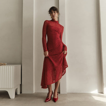 Kvinnors Toppklänning Asymmetrisk Spets Design 2