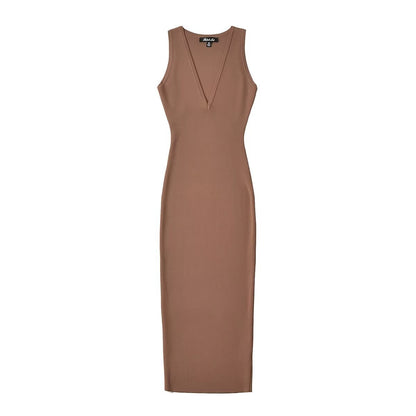 Variant image for Damklänning Slim Fit V-ringning Midilängd Högkvalitativt Tyg-7