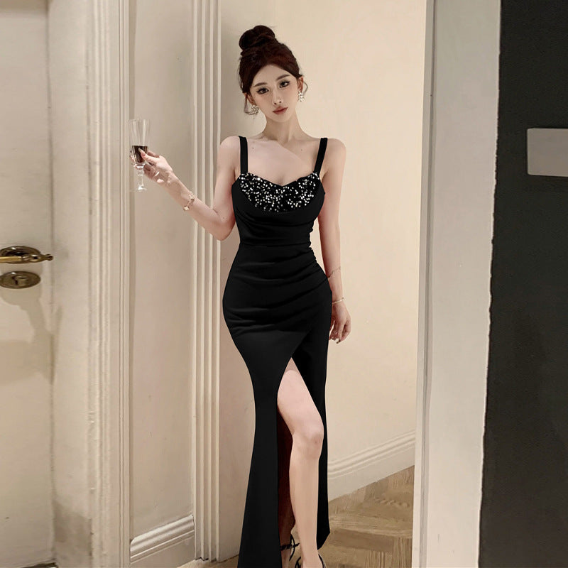 Kvinnors Tvådelad Klänning Fyrkantig Halsringning Paljetter Polyester-2