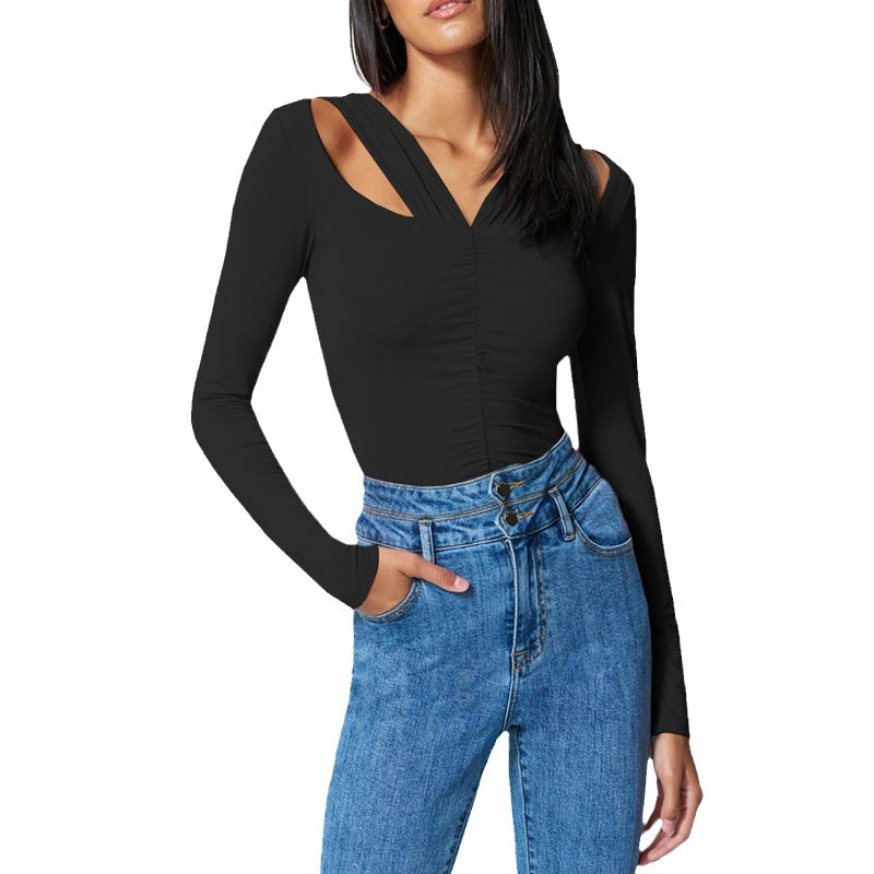 Vit Långärmad Skjorta Dam med V-Neck i Polyester – Trendig och Mångsidig för Vardag och Formella Tillfällen 6