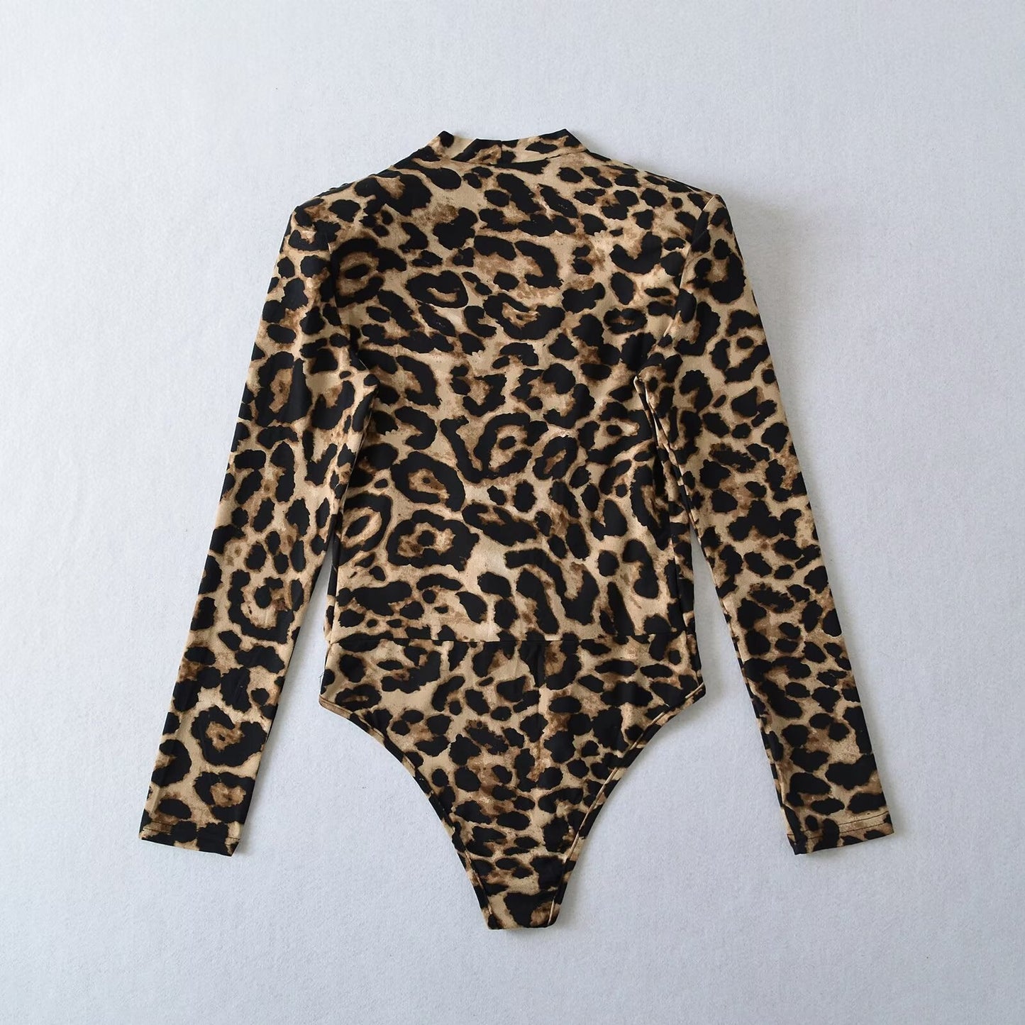Kvinnors Kropp Djup V-ringning Långa Ärmar Elastiskt Tyg Leopardmönster 2
