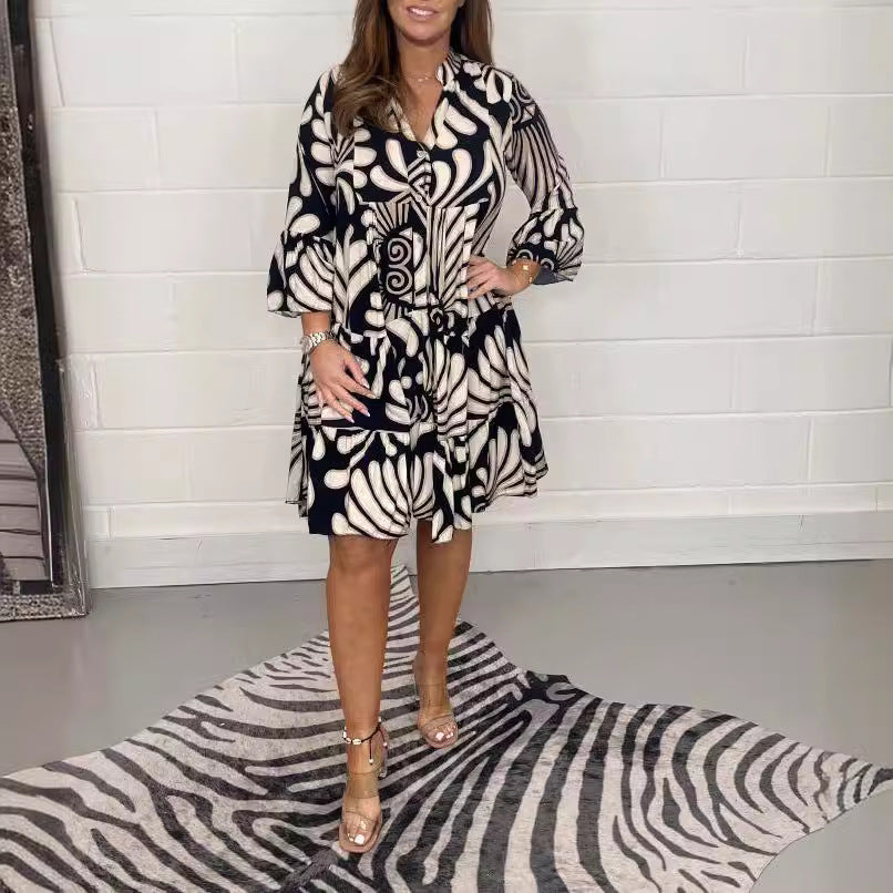 Kvinnors Avslappnad Klänning Tryckt Polyester Tre-Kvarts Ärmar-2