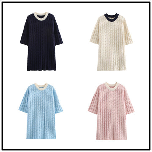 Kvinnors Stickklänning Flätmönster Bomull Avslappnad 2