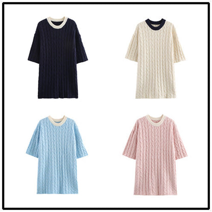 Kvinnors Stickklänning Flätmönster Bomull Avslappnad 2