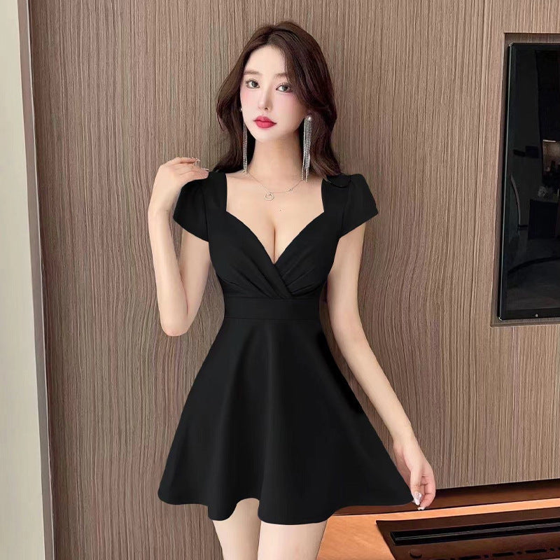 Dam Klänning Kortärmad V-Hals Polyester Tidlös Elegans-3