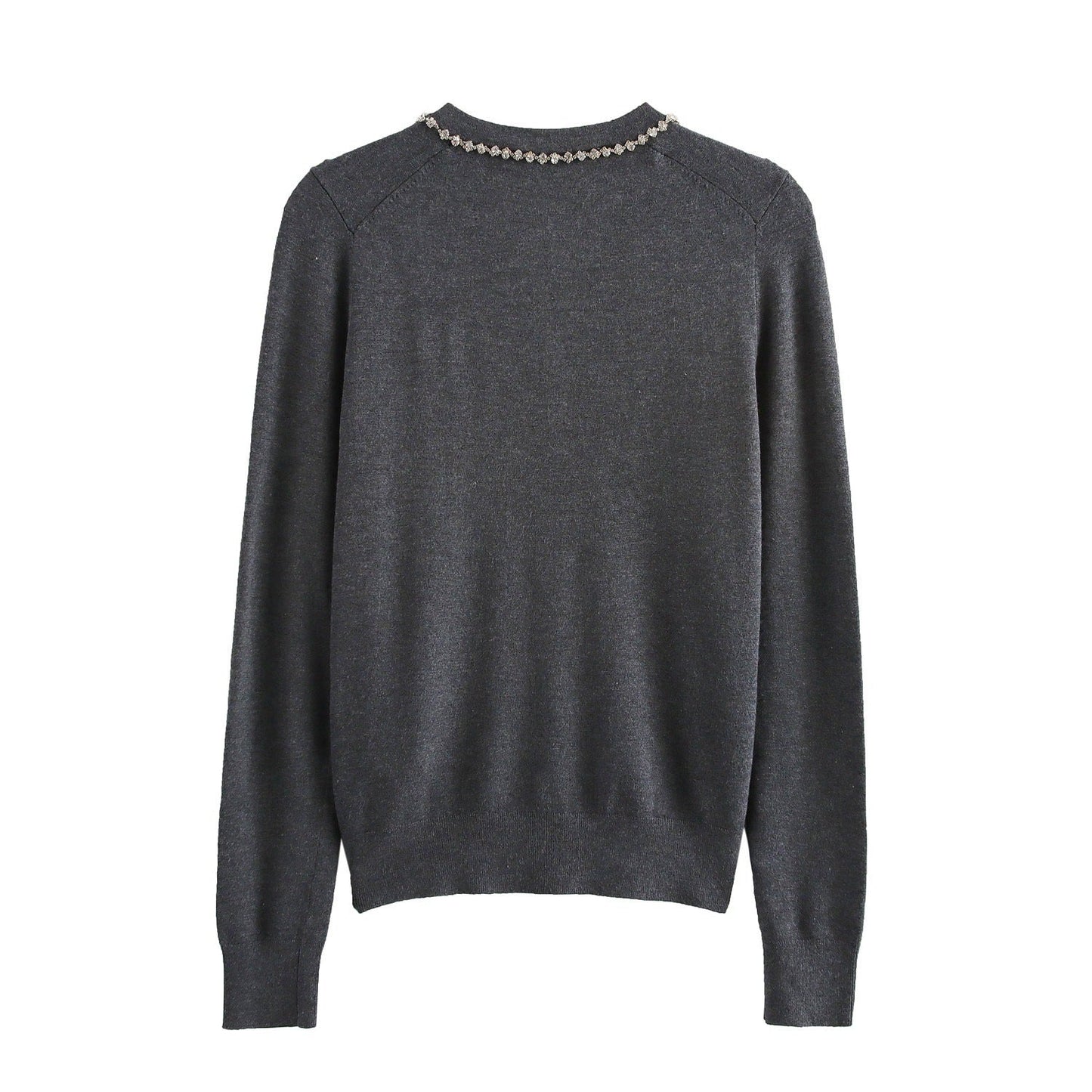 Kvinnors Cardigan Elegant Mjuk Textil med Pärlhalsband 2