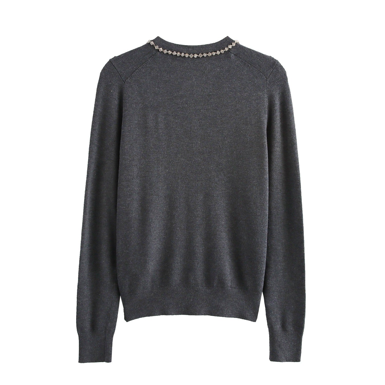 Kvinnors Cardigan Elegant Mjuk Textil med Pärlhalsband 2