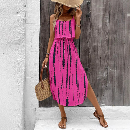 Fina Dam Klänningar Med Tryckt Mönster Justerbara Spaghettiband Polyester-Spandex-3