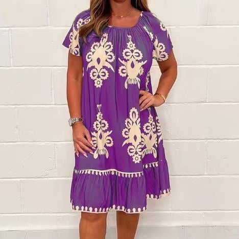 Dam Klänning Kortärmad Utskriven Polyester-4