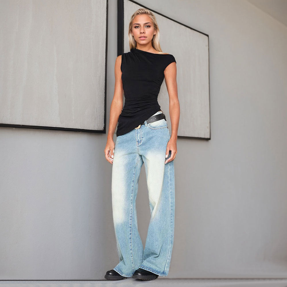 Dam Asymmetrisk Topp med Rüsch-design Elastiskt Tyg 4