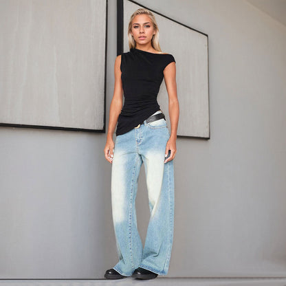 Dam Asymmetrisk Topp med Rüsch-design Elastiskt Tyg 4