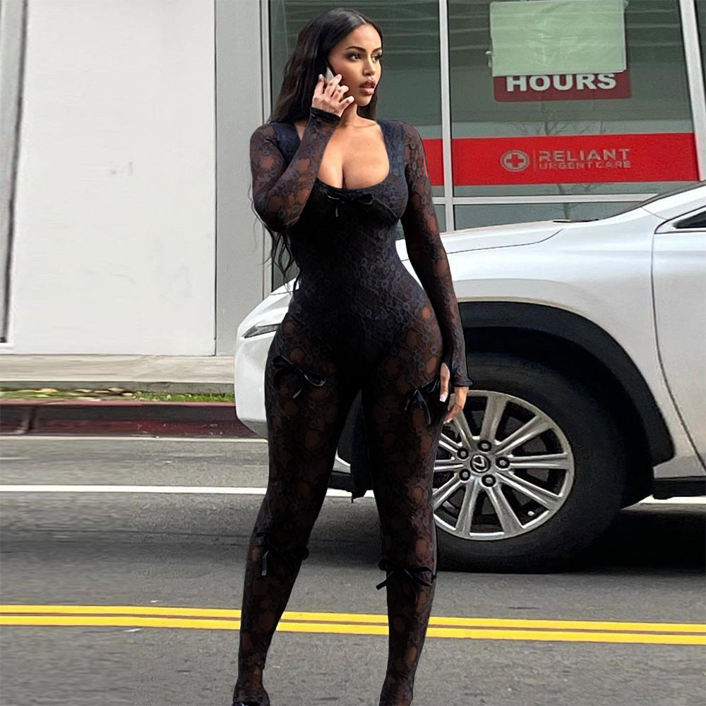 Dam Jumpsuit Smal Passform Stretchigt Tyg Långa Ärmar-1