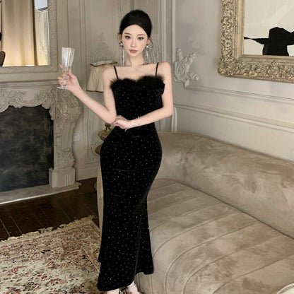 Variant image for Fina Dam Klänningar Bodycon V-ringning Sammet Långa Ärmar-1