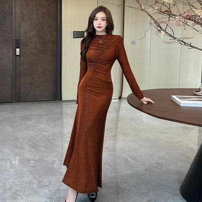 Dam Klänning V-ringad Långärmad Rüschensrock i Högkvalitativt Tyg-2