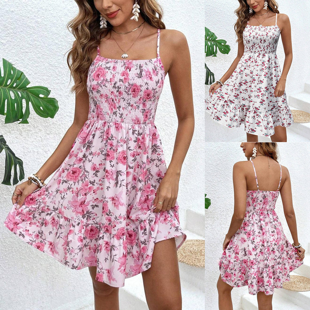 Kvinnors Kort Klänning Blommig Polyester-2