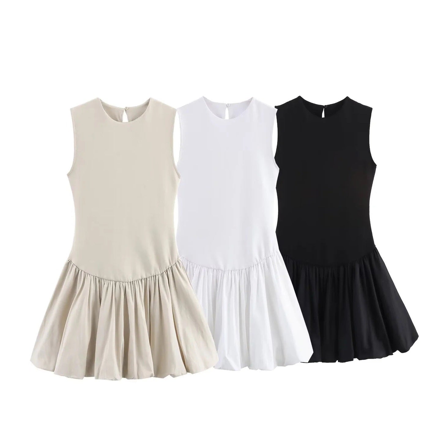 Kvinnors Ärm lös Klänning A-linje Voluminös Kjol Andningsbart Tyg 2