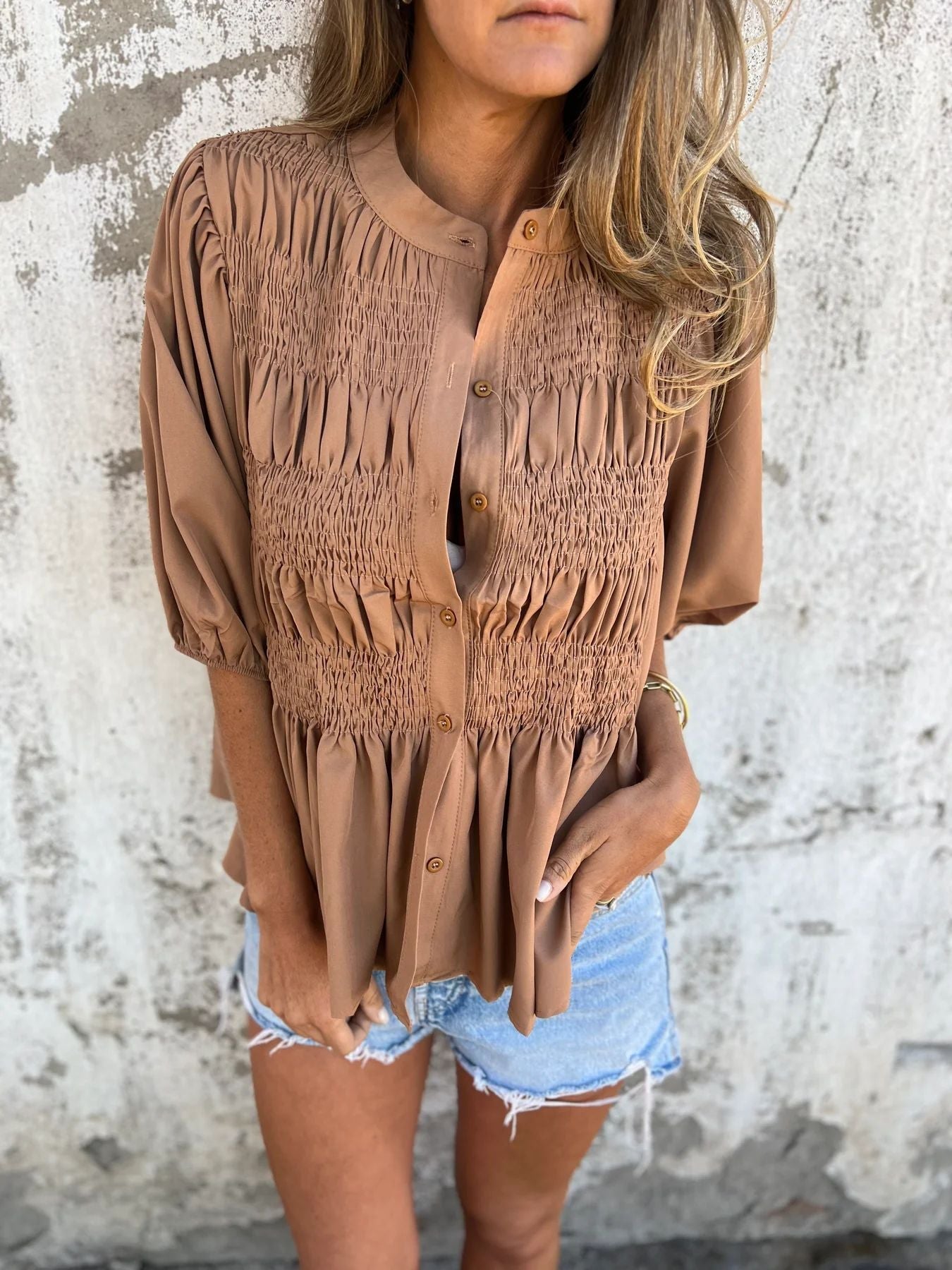 Dam Blus Casual Spetsdetaljer Polyester Kort Ärmd-4