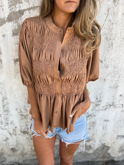 Dam Blus Casual Spetsdetaljer Polyester Kort Ärmd-4