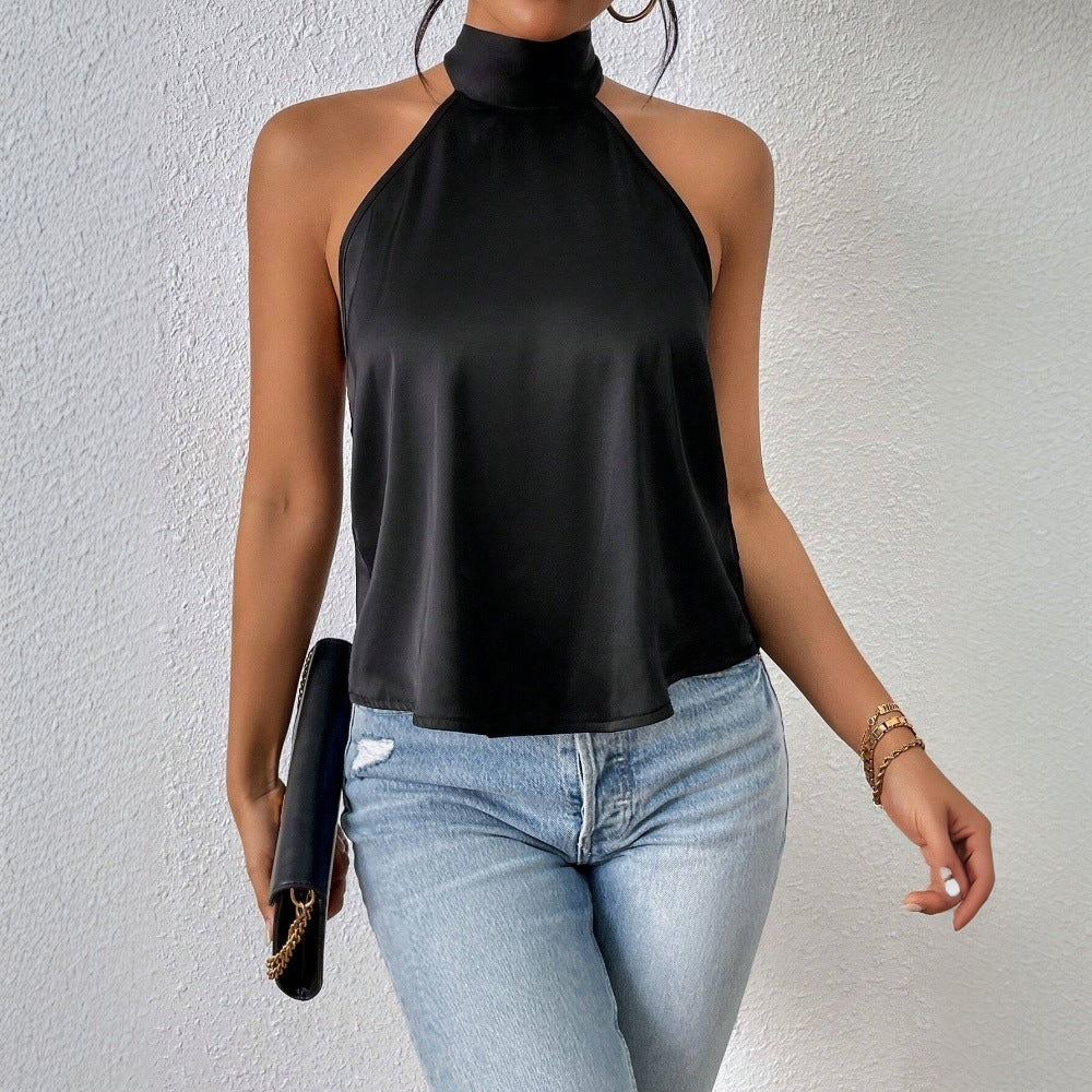 Kvinnors Halterneck Top Stretch Polyester Elegant Design-1