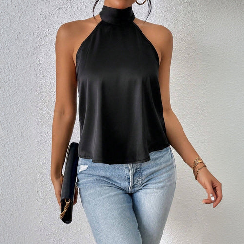 Kvinnors Halterneck Top Stretch Polyester Elegant Design-1