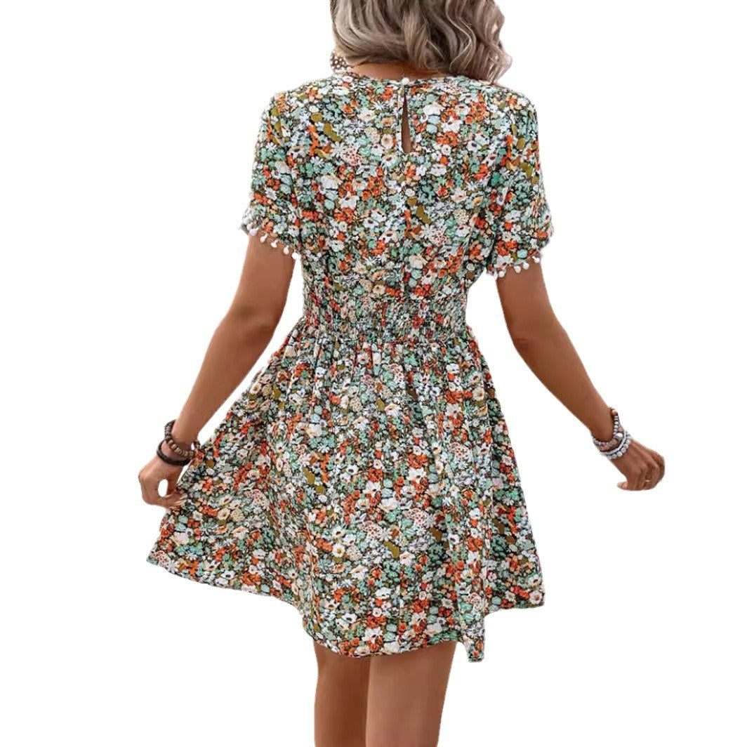 Kvinnors A-linjeformad Klänning med V-hals i Polyester med Korta Ärmar-6