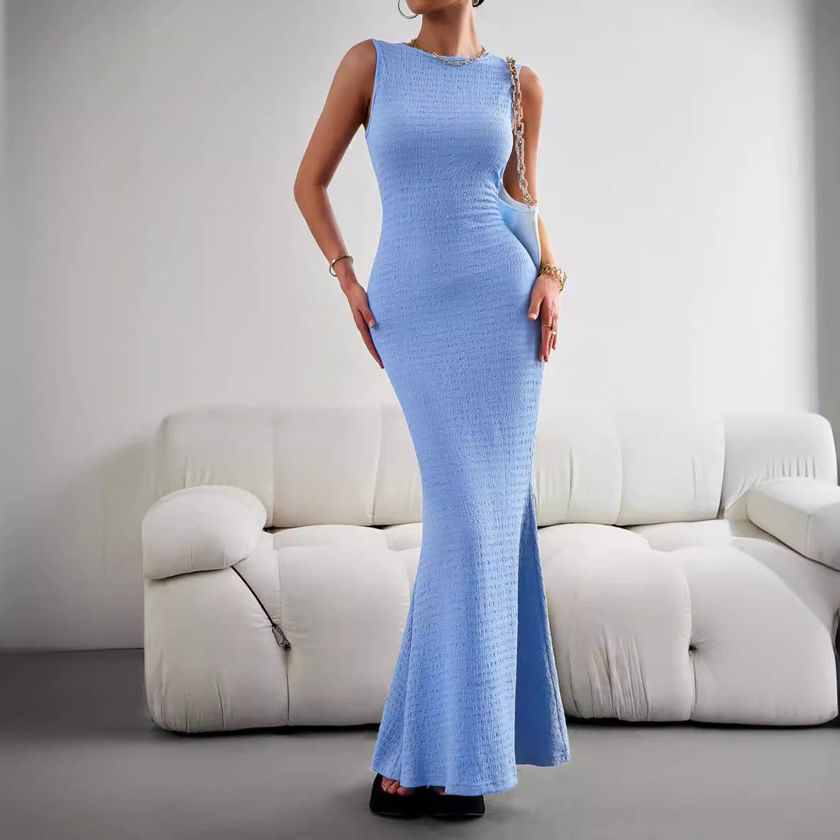 Maxiklänning Dam Elegant Lång Polyester Hög Midja-5