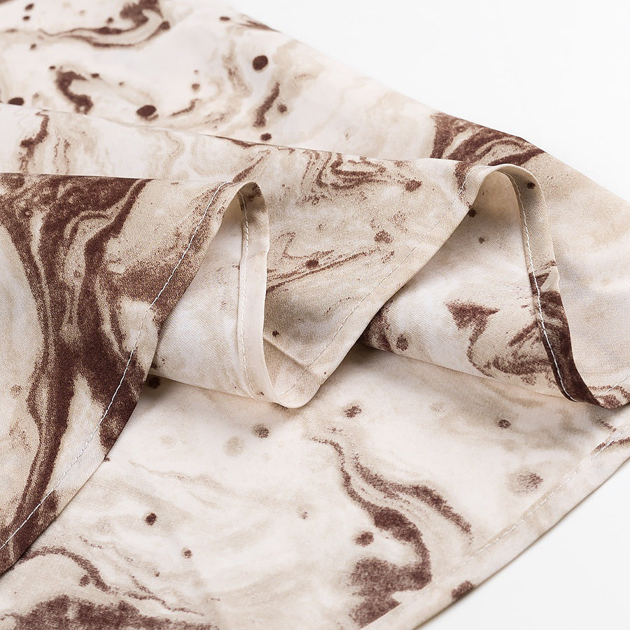 Kvinnors Klänning Spaghetti Satin Marmormönster-3