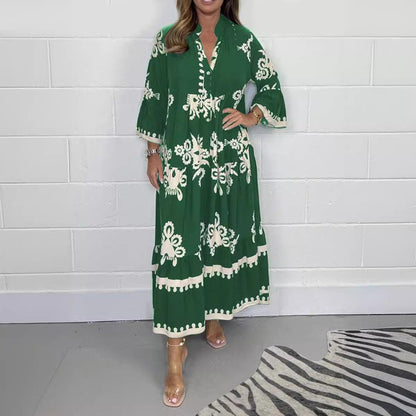 Variant image for Damklänning Med Tryckt Stativ-Up Krage Polyester Elegant Stil-22