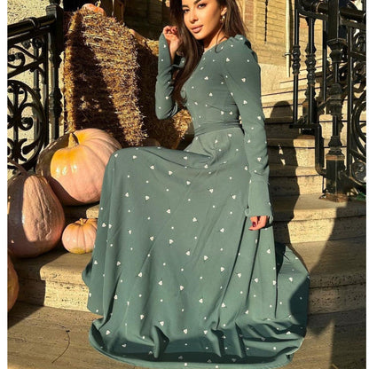 Maxiklänning Dam Långärmad Tryckt Polyester Elegant Maxi Klänning-3