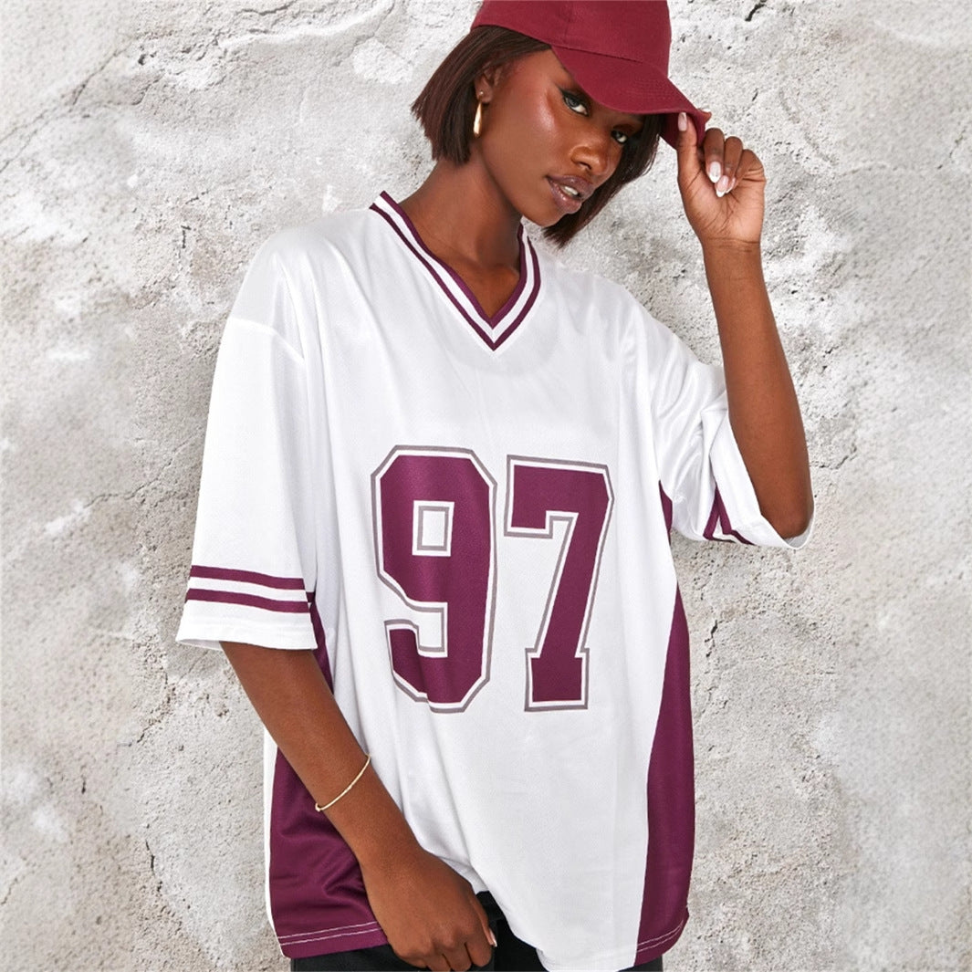 Dam T Shirt Kortärmad V-ringad Polyester Färgblock-2