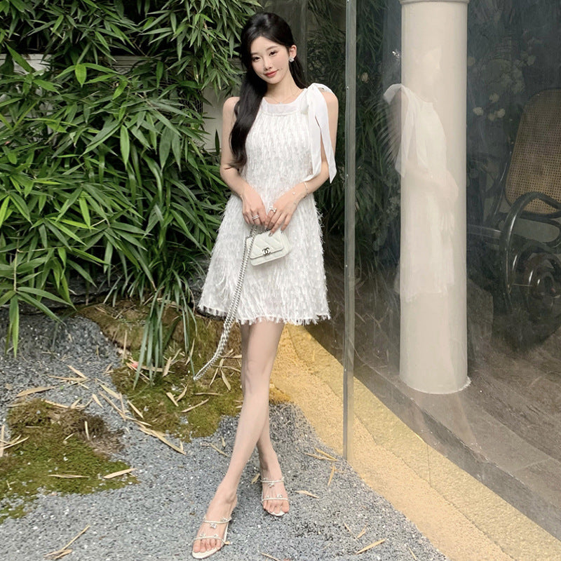 Kvinnors Ärmlös Västklänning Med Fransar Polyester-3