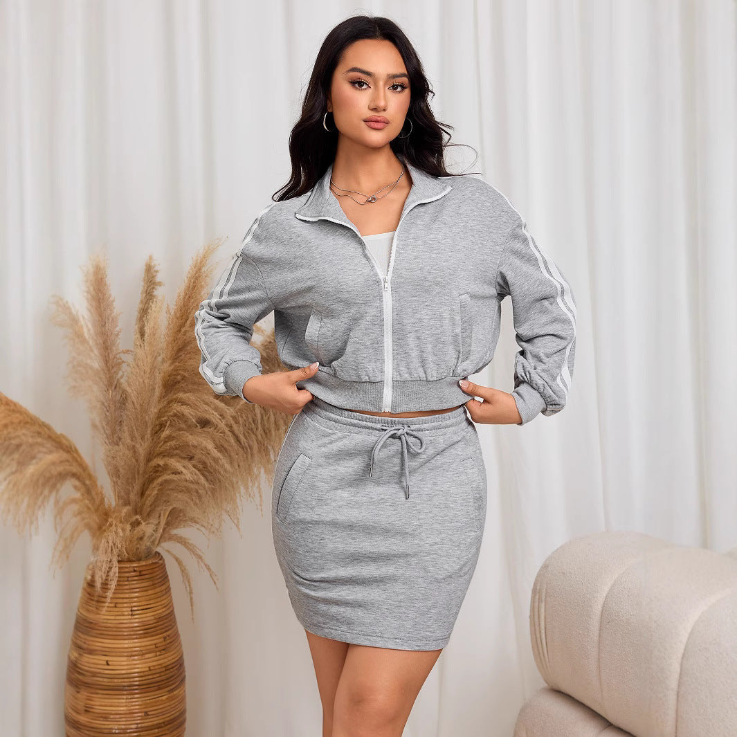 Tvådelat Set Dam Kjol Casual Polyester Långärmad Top-2