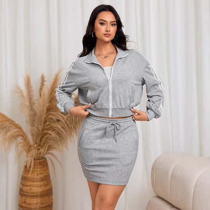 Tvådelat Set Dam Kjol Casual Polyester Långärmad Top-2