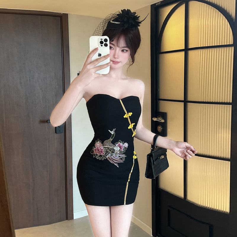 Kvinnors Off-Shoulder Klänning Figurnära Polyester-3