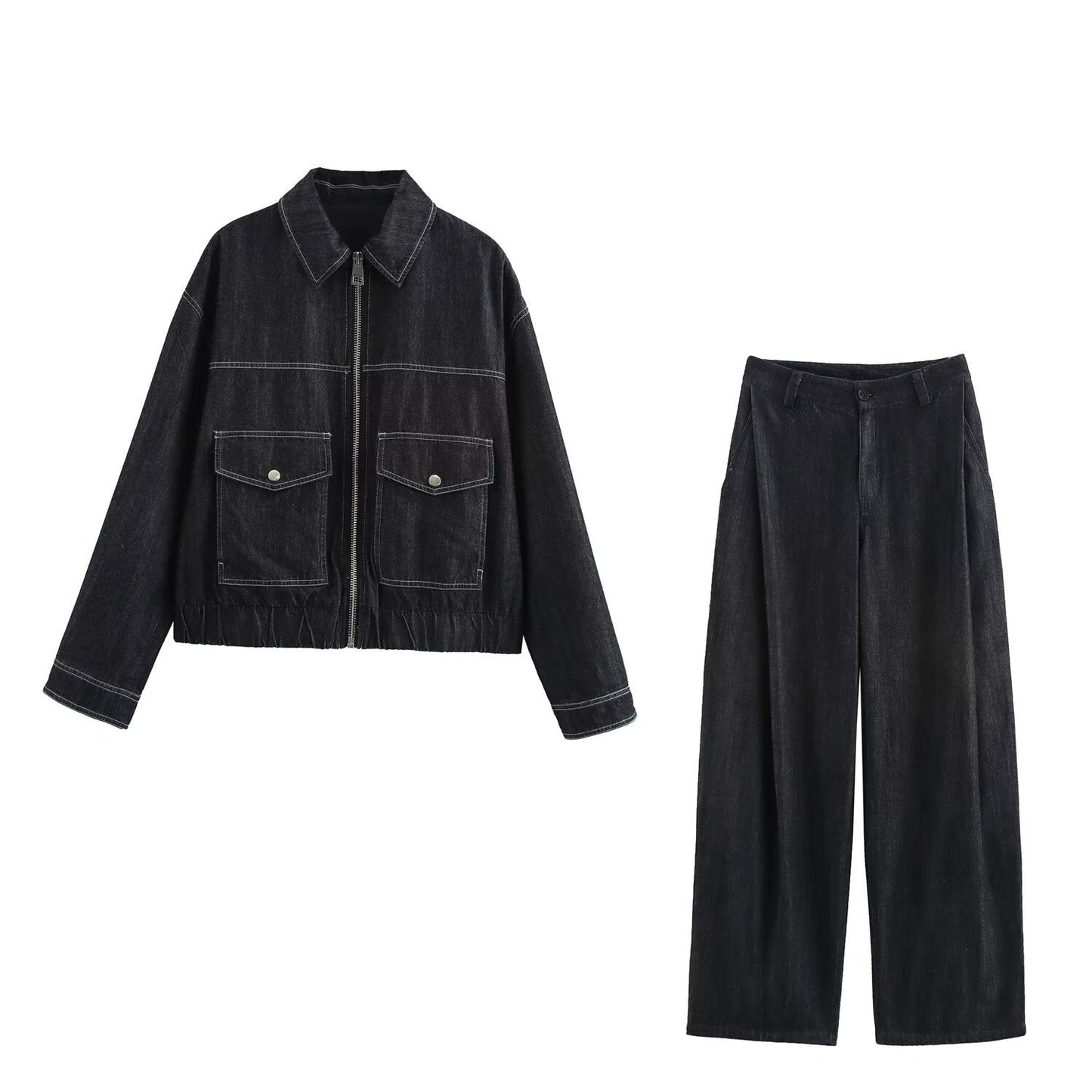 Damjacka Denim Polyester Regelbundna Ärmar-2