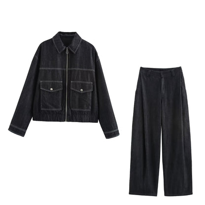Damjacka Denim Polyester Regelbundna Ärmar-2
