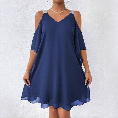 Variant image for Kvinnor Midi Klänning V-Neck Chiffong med Paljetter-1