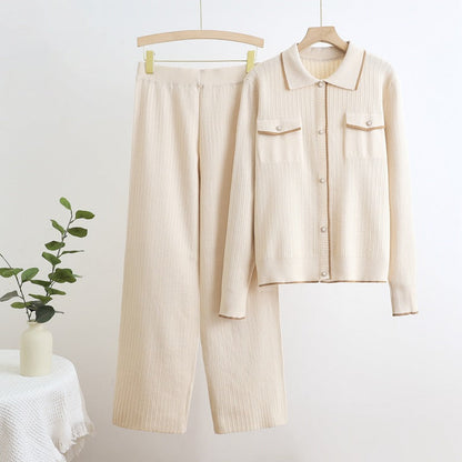 Dam Sweater Set Tvådelad Revers Spandex-1