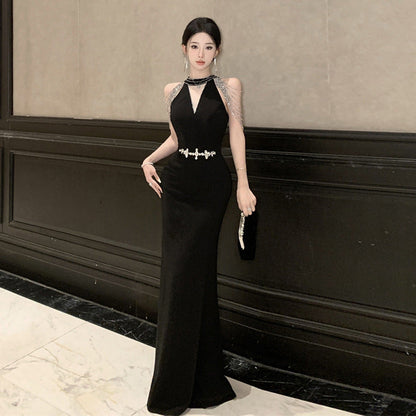 Variant image for Kvinnors Lång Aftonklänning V-ringad Ärmlös Högkvalitativ Polyester-1