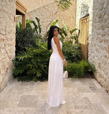 Damklänning A-linjeformad med Rynkade Detaljer Lätt Material-4