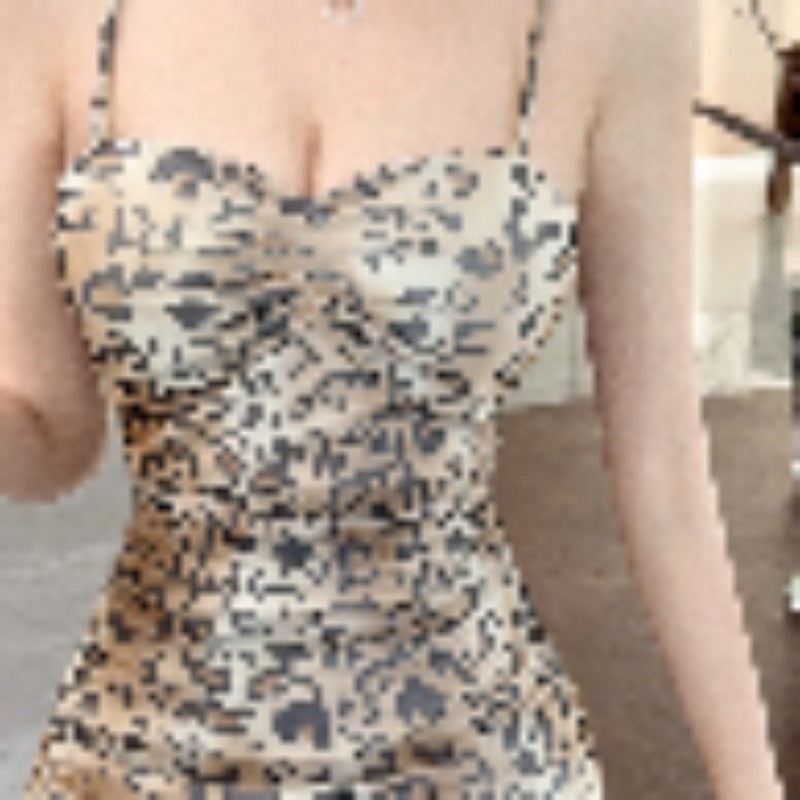 Maxiklänning Dam Leopardtryck Långärmad Linne Maxi Längd-5