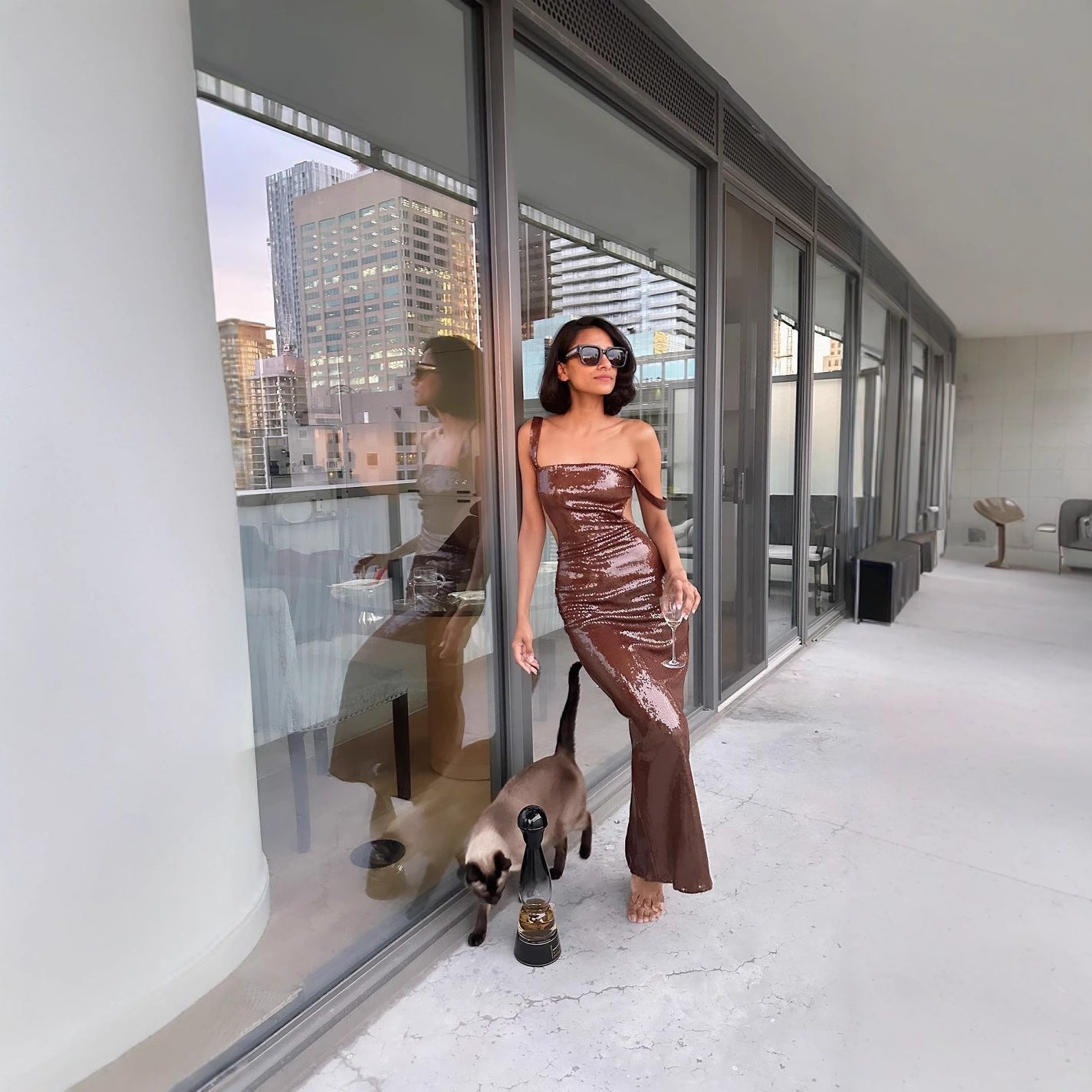 Damer Aftonklänning Glittrande Detaljer Justerbara Spaghettiband Mjuk Foder-3