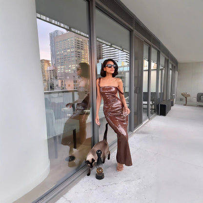 Damer Aftonklänning Glittrande Detaljer Justerbara Spaghettiband Mjuk Foder-3