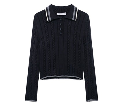 Kvinnors Tröja Modern Stickdesign Klassisk Polo Bomull 7