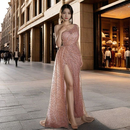 Variant image for Kvinnors Aftonklänning Lång Asymmetrisk Bodycon med Paljetter-1
