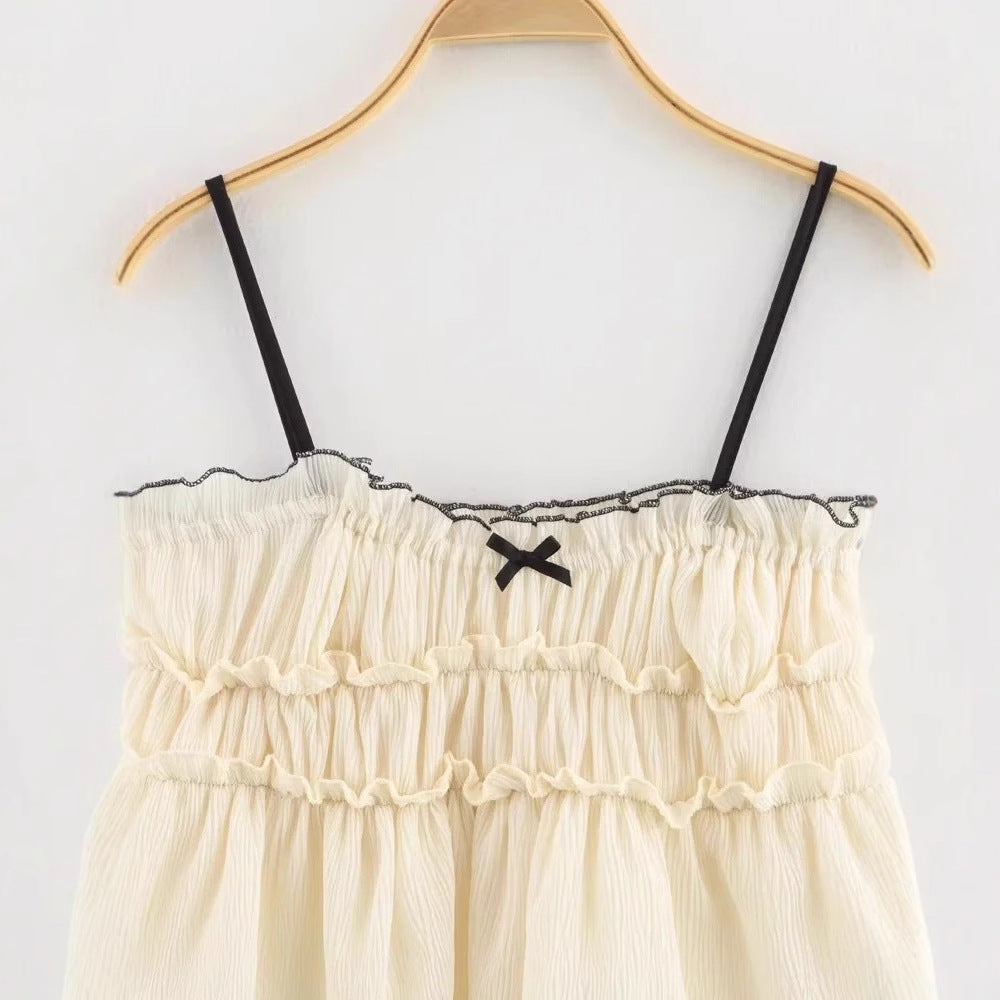 Dam Topp Ruffle Design Spaghetti Band Lätt Material-3
