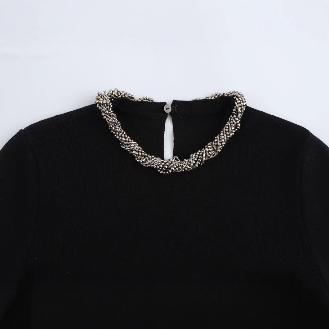 Dam Stickad Tröja med Kedjedekoration och Fickor i Mjuk Kvalitet 3