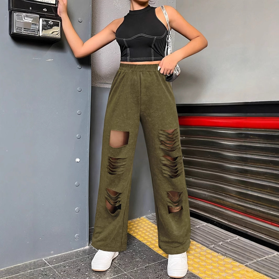 Dam Fritidsbyxor Bred Passform med Utskärningar Andningsbart Material 4